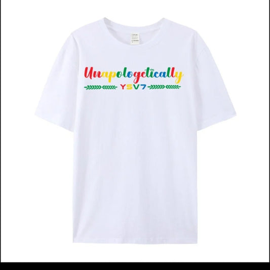 UNISEX UNAPOLOGETICALLY WHITE T SHIRT COLOURFUL LOGO