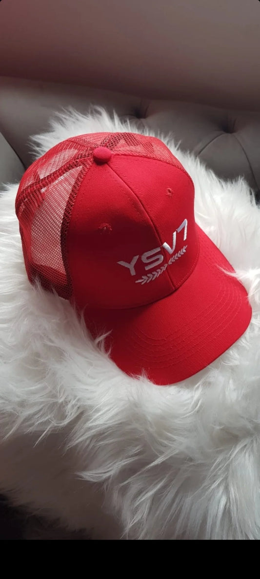 UNISEX RED MESH SNAPBACK CAP WHITE LOGO