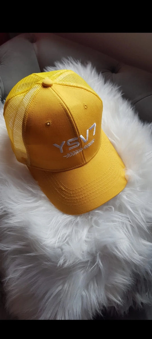 UNISEX YELLOW MESH SNAPBACK CAP WHITE LOGO