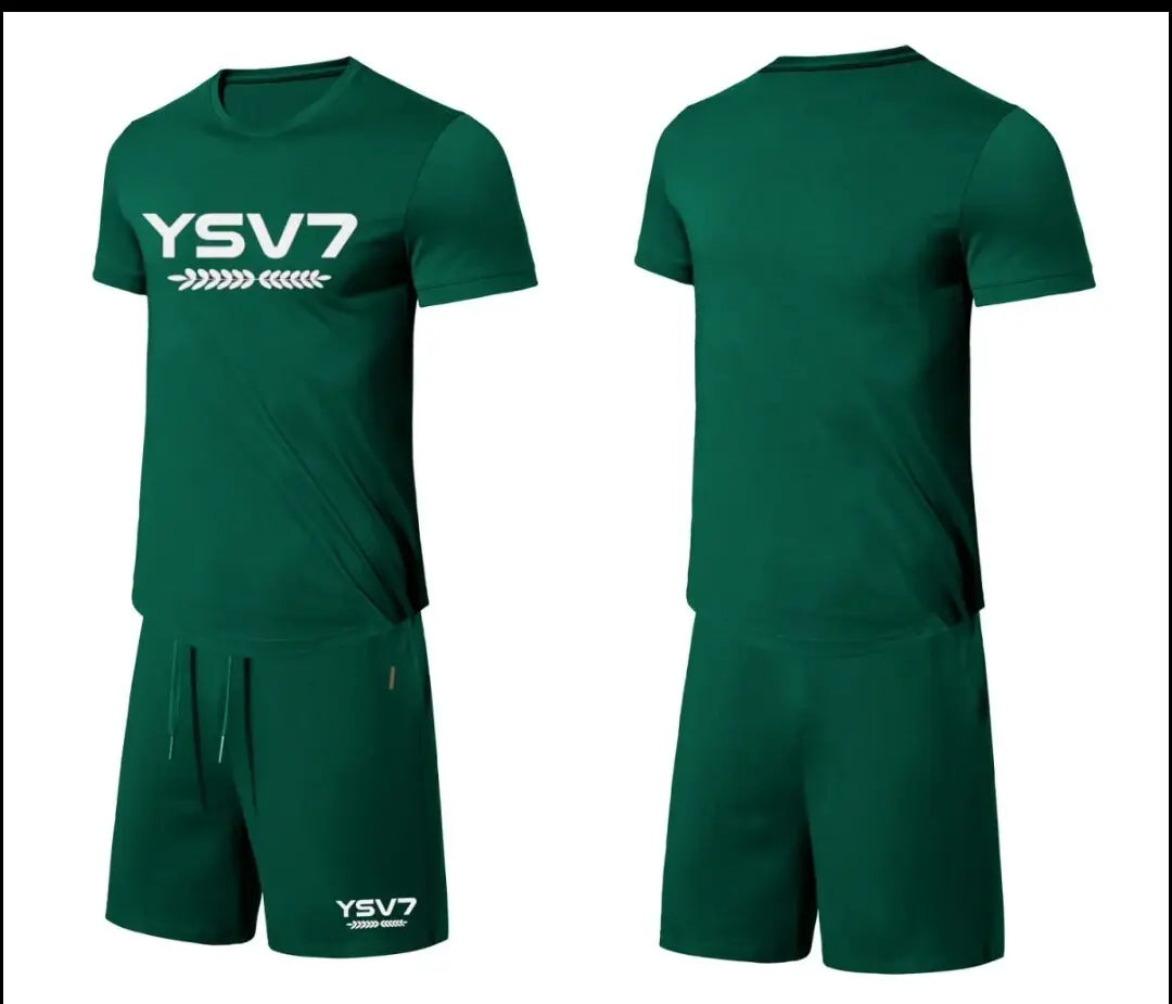 MENS DARK GREEN FITTED SHORT SET