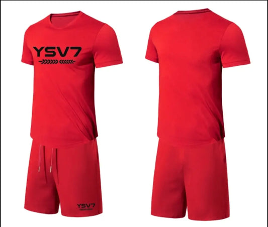 MENS RED FITTED SHORT SET