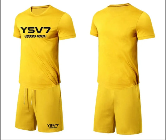 MENS YELLOW FITTED SHORT SET