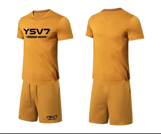 MENS MUSTARD YELLOW FITTED SHORT SET