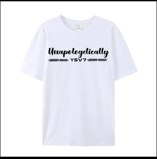 UNISEX UNAPOLOGETICALLY WHITE T SHIRT BLACK LOGO