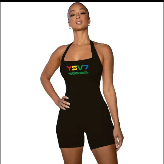 WOMENS SHAPEWEAR BLACK UNITARD COLOURFUL LOGO