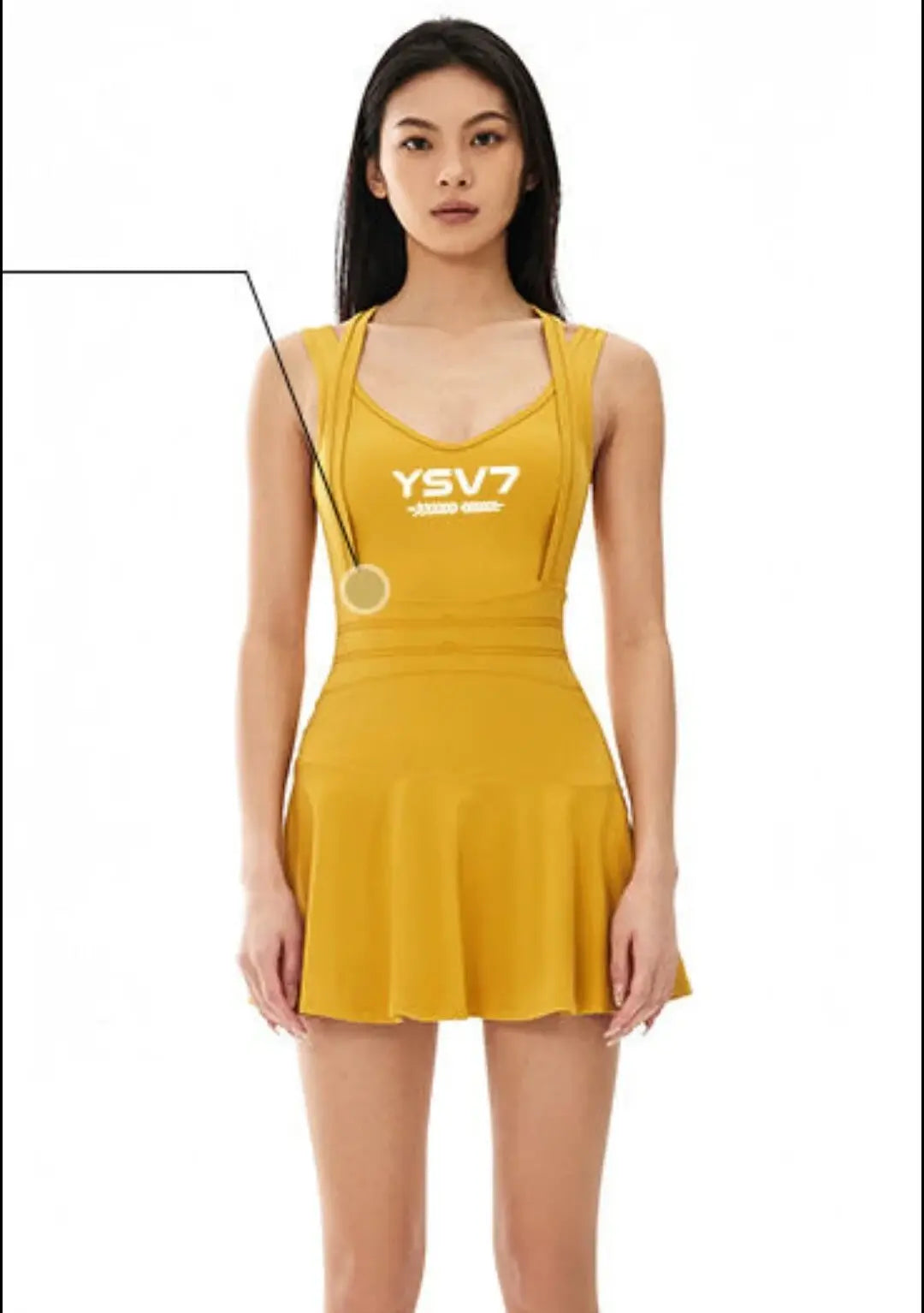 WOMENS MUSTARD OPEN BACK TENNIS DRESS